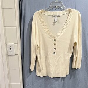 Geoffrey Beene Cream V-Neck Top size XL roll